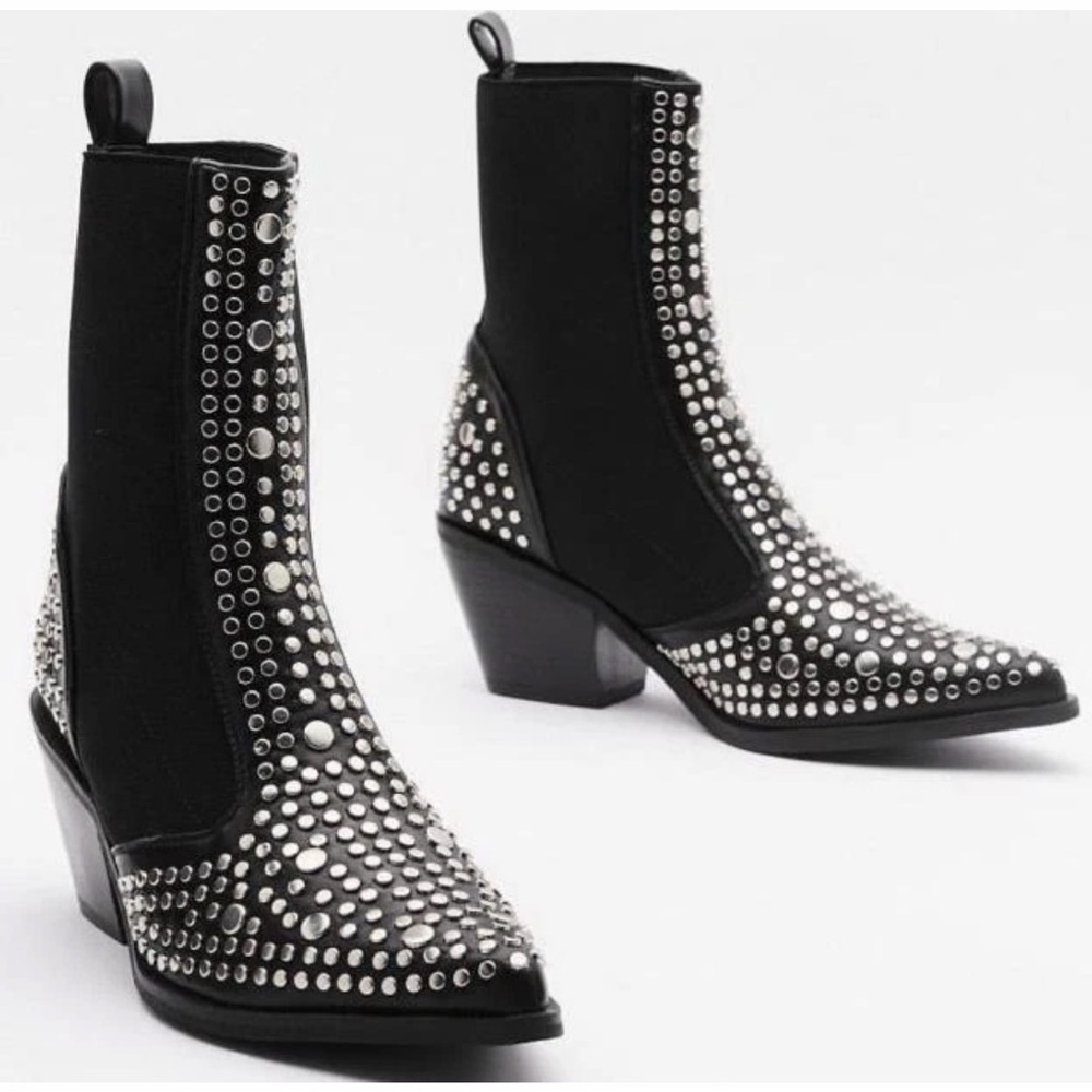 Vici Black Studded Heeled Boots